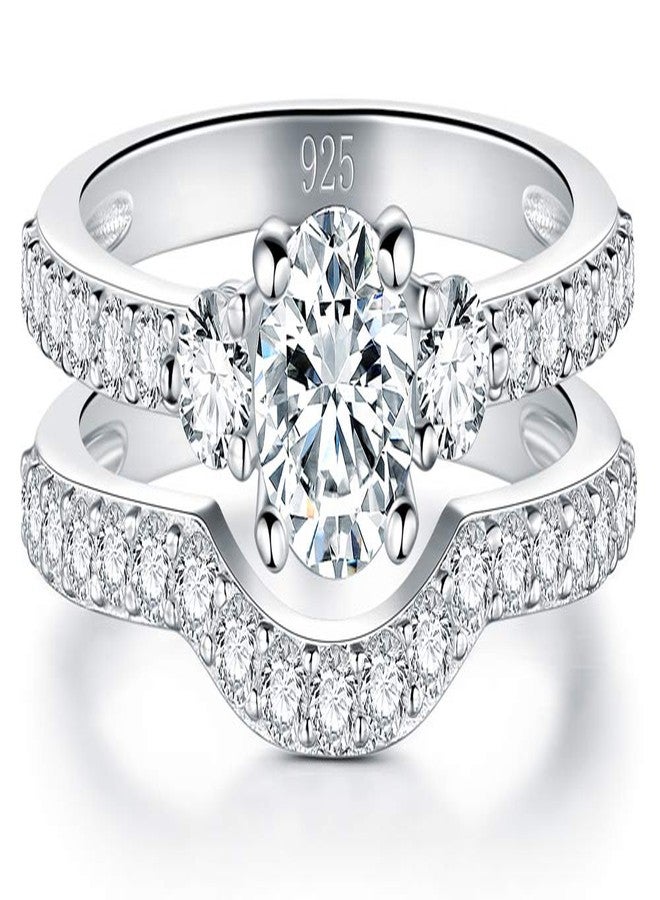 بورو خاتم من الفضة الإسترليني عيار 925 من BORUO، مرصع بالزركونيا المكعبة، طقم خواتم زفاف مكون من قطعتين قابل للتكديس، مقاس 5 - Image 2